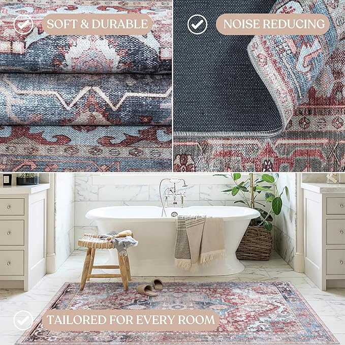 Washable Area Rug. Modern Farmhouse. Vintage. Turkish. Bohemian. Distressed. Oriental. Traditional. Rugs for Living Room. Dining. Bedroom. Office. Entryway. Foyer. (858RM, 2'5" x 4'9")