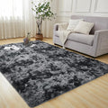 Andency 8x10 Area Rugs for Living Room, Upgrade Non-Slip Fluffy Soft Large Shag Bedroom Carpet, Tie-Dyed Dark Grey Big Indoor Thick Nursery Rug for Kids Dorm Home Decor Aesthetic