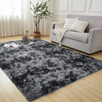 Andency 6x9 Area Rugs, Large Shag Fluffy Soft Shaggy Rugs for Living Room Bedroom, Non-Slip Tie-Dyed Dark Grey Thick Plush Carpet for Kids Girls and Boys, Dorm Nursery Home Decor Aesthetic