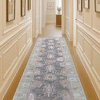 Fame Living Green Oushak Runner Rug, Modern Runners, Vintage, Turkish, Eclectic, Floral, Pastel, Washable, Runner for Hallway, Kitchen, Bedroom, Bathroom, 2'5"x9'8"