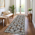 Classic Geometric Runner Rug, 3.3x10ft, Greek Key Print Runners Rugs, Vintage Moroccan Checkered Carpet, Cozy Short Pile No Crease Farmhouse Rugs for Living Room Laundry