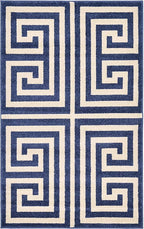 Unique Loom Athens Collection Classic Geometric Modern Border Design Area Rug (3' 3 x 5' 3 Rectangular, Navy Blue/ Beige)