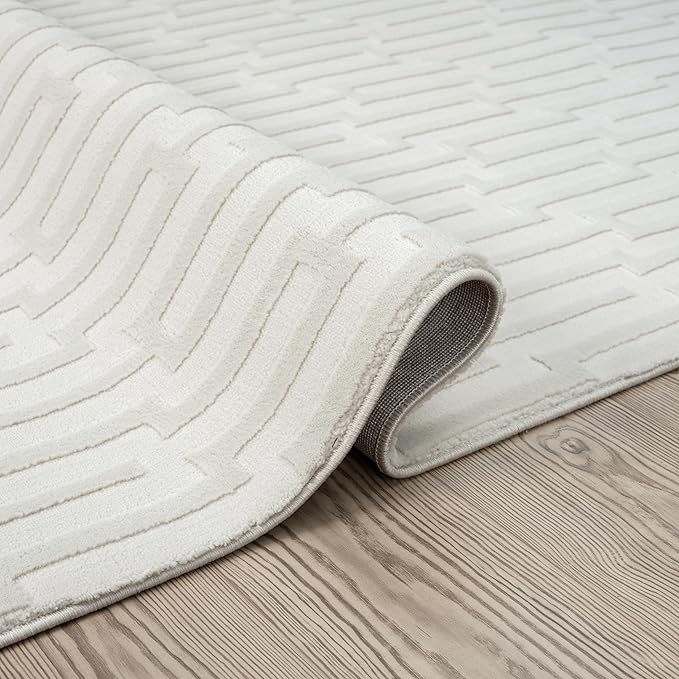 Abani Neutral Cream Area Rug for Living Room, Bedroom - Geometric Pattern - 2' x 3' - Durable & Easy to Clean