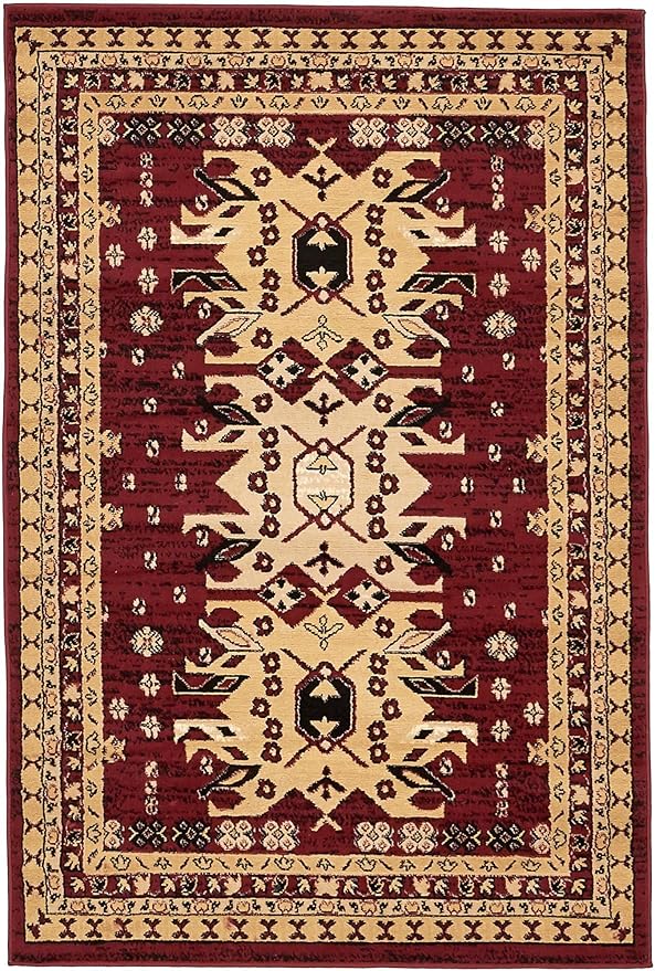 Unique Loom Taftan Collection Border Geometric Tribal Inspired Design Area Rug (4' 0 x 6' 0 Rectangular, Red/ Gold)