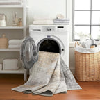 ReaLife Rugs Machine Washable Area Rug - Living Room Bedroom Bathroom Kitchen Entryway Office - Padded Low Pile Stain Resistant Premium - Modern Abstract Contemporary - Quinn - Beige 4' Round
