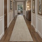 Art&Tuft 2x10 Runner Rug - Washable Runner Rugs, Non-Slip Runner Rug for Hallway, High Low Pile Textured Stripe 2x10 Rug Runner Throw Carpet for Entrance Bedroom Living Room Kitchen, Beige