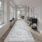 Runner Rug 2'6" x 14' Washable Non-Slip Runner Rugs for Kitchen Bathroom Laundry Room Vintage Ultra Thin Runners for Hallway Entryway Grey