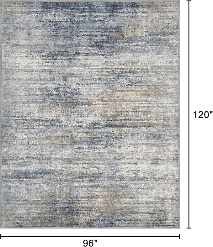 Bavni 8x10 Area Rugs, Abstract Modern Living Room Rugs, Large Machine Washable Rug Non-Slip, Soft Pet Friendly Rugs for Bedroom, Playroom, Dining Room, Blue/Light Grey