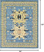 Unique Loom Taftan Collection Border Geometric Tribal Inspired Design Area Rug (8' 0 x 10' 0 Rectangular, Light Blue/ Gold)