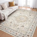 5x8Ft Area Rug Living Room: Washable Boho Large Neutral Vintage Soft Rugs Stain Resistant Farmhouse Non Slip Indoor Floor Carpet for Bedroom Nursery Kids Playroom Office Dining Room- Cream Blue