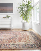 Loloi Layla Collection LAY-08 Red/Navy 5'-0" x 7'-6" .13" Thick Area Rug, Soft, Durable, Vintage Inspired, Distressed, Low Pile, Non-Shedding, Easy Clean, Printed, Living Room Rug