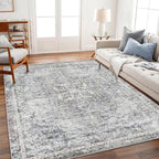 Washable Area Rug 4'x6' Vintage Traditional Floor Cover Foldable Thin Rugs Retro Kitchen Indoor Distressed Non Slip Carpet Floral Print Mat Bedroom Living Room