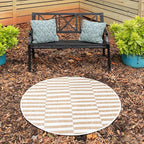 Unique Loom Outdoor Striped Collection Area Rug - Striped (4' 1" Round, Taupe/Ivory)