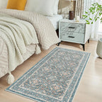WITSHOCK Washable 2x4 Entryway Area Rug: Soft Non-Slip Backing Washable Rugs Vintage Flower Boho Accent Small Rugs for Bedroom, Kitchen, Bathroom, Nursery Entrance,Teal Blue