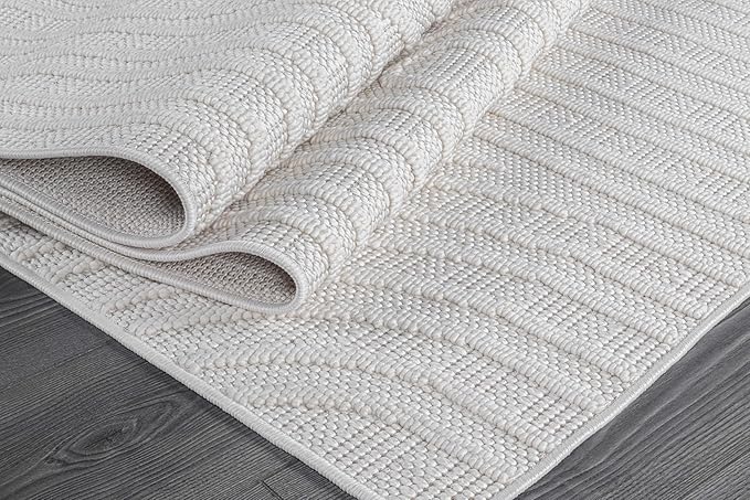 Beverly Rug Micro Loop Area Rug White 8x10 Modern Luxury Soft Circle Geometric Durable Indoor Area Rugs for Living Dining Room Office Stain Resistant Non Shedding Casual Indoor Carpet White 8 x 10