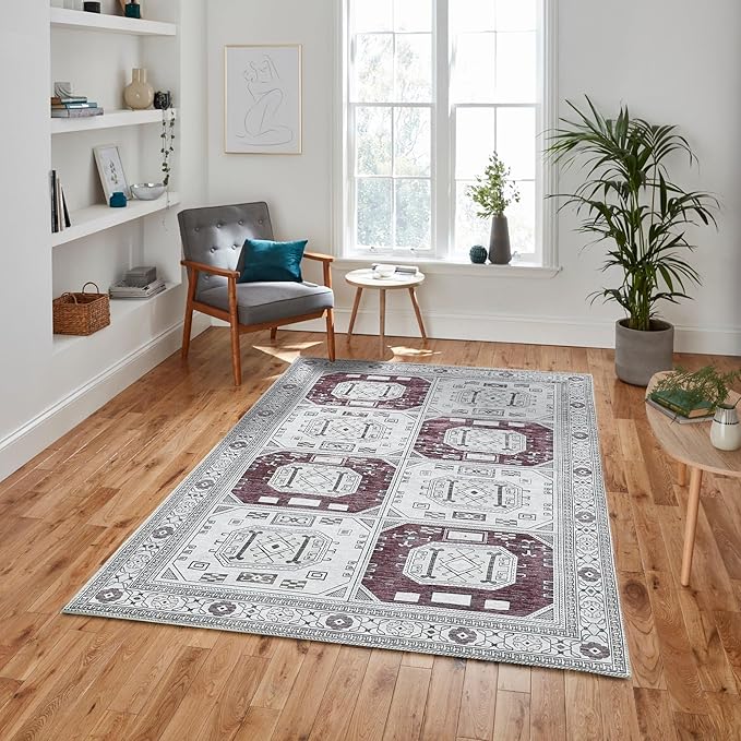 Fame Living Faded Oushak Rug, Turkish Vintage Floral Pastel Large Oversized Area Rugs for Living Room Dining Bedroom Kitchen Bathroom Nursery (848CrRd, 9' x 12')