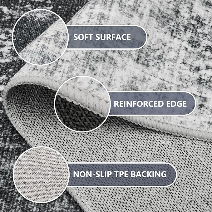 Area Rugs 9x12 Living Room - Modern Abstract Large Rugs for Living Room Non-Slip Low Pile Soft Machine Washable Carpet for Bedroom, Under Dining Table, Nursery, Farmhouse (9'x12' Dark Grey)