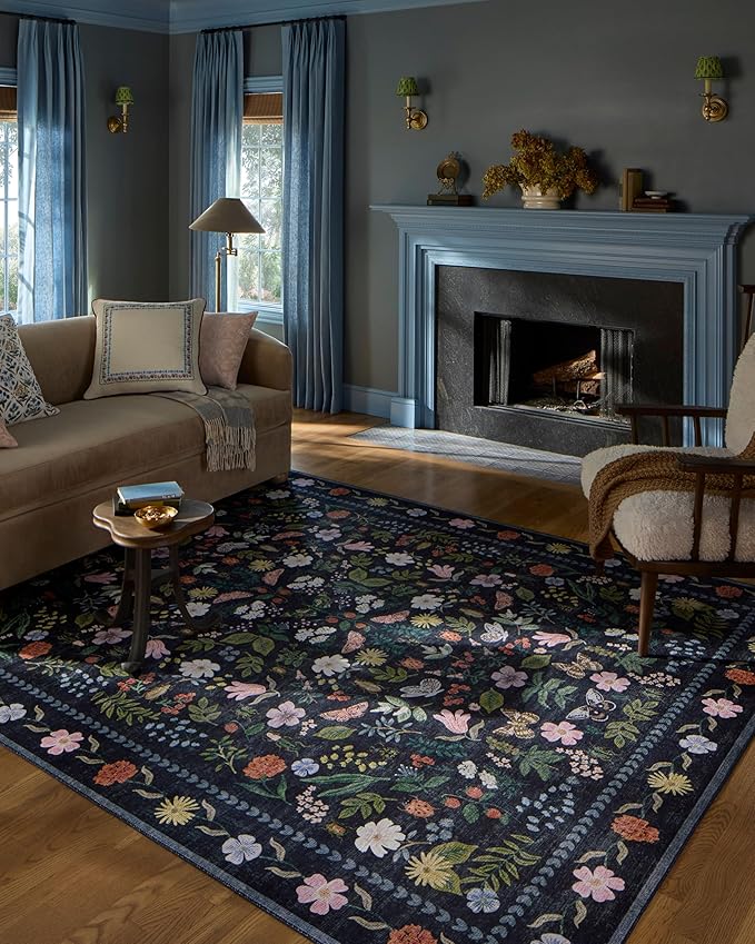 Loloi Rifle Paper Co. Canopy Collection CNP-04 Black 5'-0" x 5'-0" Round Accent Rug