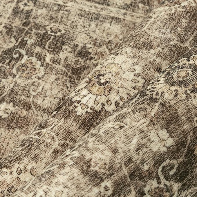 10x12 Brown Vintage Area Rug for Living Room Bedroom Large Distressed Rustic Carpet Non-Slip Low Pile Lightweight Vacuumable Soft Washable Throw Rug for Indoor Dining Room
