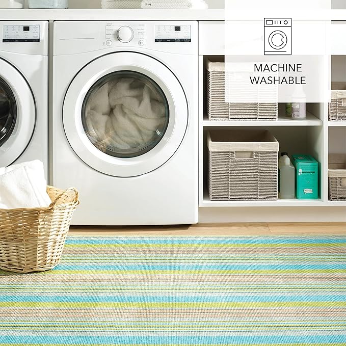 Dash & Albert Aquinnah Ticking Machine Washable Rug, 6 X 9 Feet, Multi Stripe Pattern