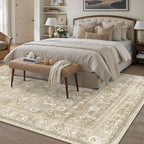 HUGEAR 6x9 Machine Washable Rugs Beige Hallway Large Area Rug Indoor Accent Rug Floral Low Pile Carpet Soft Throw Aesthetic Rug Bedroom Living Room Office Dining Room Kitchen Laundry Room