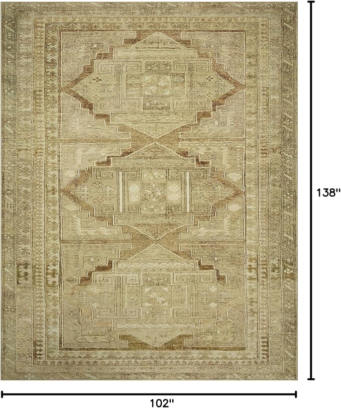 Loloi Magnolia Home by Joanna Gaines Sinclair Collection SIN-02 Khaki/Tobacco 8'-6" x 11'-6", .25" Pile Height, Machine Washable, Area Rug