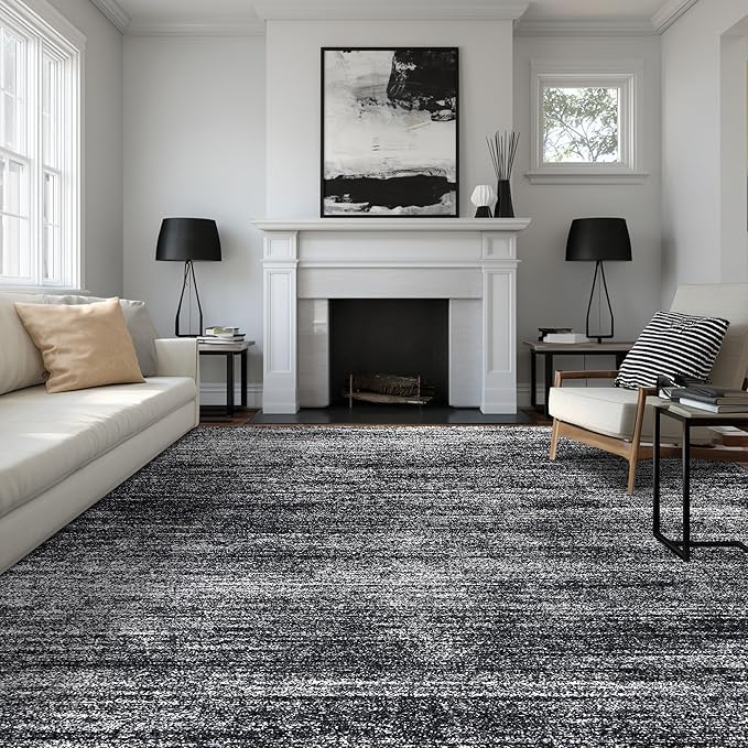 Black and White Rug for Living Room,Washable Abstract Modern Boho Dark 5x7 Area Rugs for Office