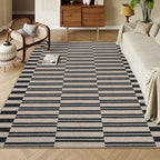 Lahome Striped Easy Jute Carpet, 8x10 Living Room Rugs Indoor Outdoor Patio Dining Room Rug, Farmhouse Non Slip Non Shedding Non Shedding Black Carpet for Deck Backyard Mudroom