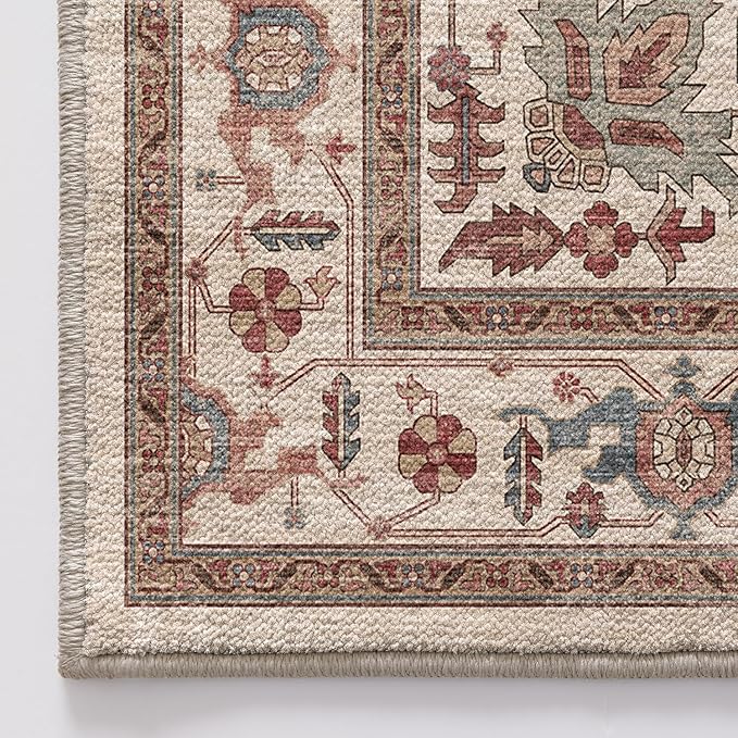 LUMI 8x10 Washable Area Rug for Living Room, Ultra Soft Traditional Vintage Red Rugs Non Slip with Rubber Backing, Low Profile, High Traffic, Stain Resistant Carpets, Ideal for Bedroom, Dining Room