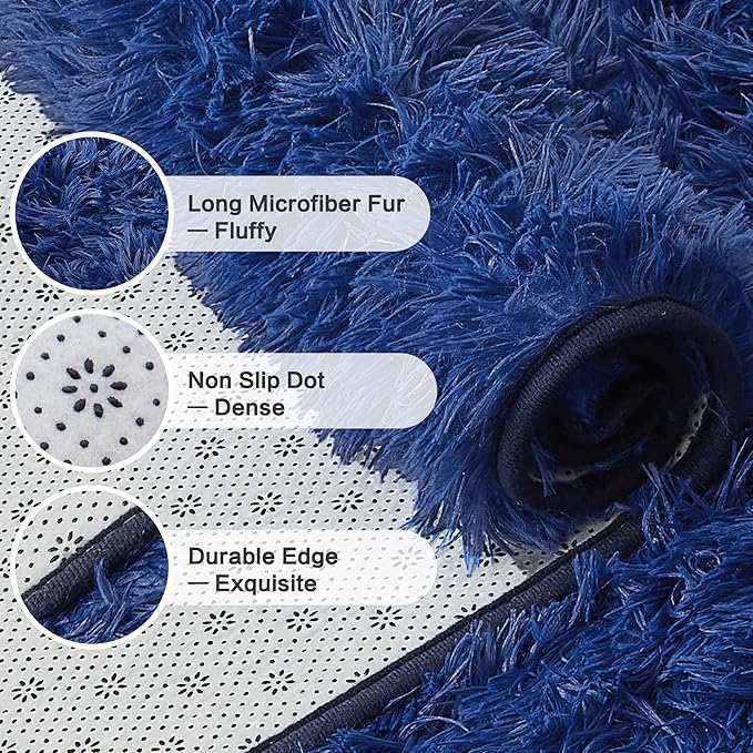 Andency Navy Soft Area Rugs for Living Room Bedroom, 5x8 Fluffy Shaggy Bedside Rug, Non-Slip Large Shag Fuzzy Plush Carpets for Bedroom Kids Dorm Nursery Home Decor Aesthetic