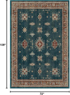 RUGGABLE Washable Vintage Area Rug – Verena Teal Blue 6x9, Stain-Resistant, Non-Slip – Medium Machine Washable Rugs for Living Room, Bedroom, Hallway, Entryway & Office–with Cushioned Pad