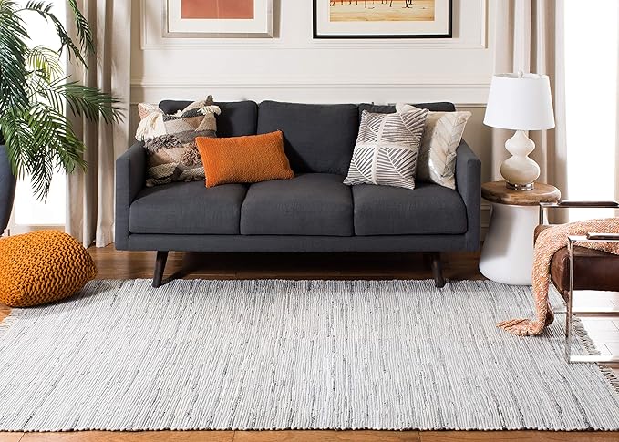 SAFAVIEH Rag Rug Collection Accent Rug - 3' x 5', Grey, Handmade Boho Stripe Cotton, Ideal for High Traffic Areas in Entryway, Living Room, Bedroom (RAR121A)