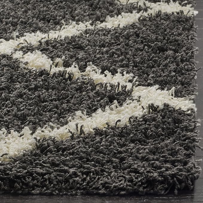 SAFAVIEH Dallas Shag Collection Area Rug - 10' Square, Dark Grey & Ivory, Trellis Design, Non-Shedding & Easy Care, 1.5-inch Thick Ideal for High Traffic Areas in Living Room, Bedroom (SGD257A)