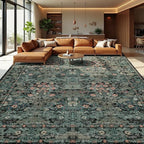Farmhouse 9x12 Dark Green Floral Living Room Area Rugs, Large Washable Vintage Distressed Rug for Bedroom, Dining Room Under Table, Moody Low Pile Non-Slip Retro Carpet, Soft Boho Art Deco Mat
