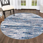 5' Round Rug Washable Rug for Entryway, Navy Blue Gray Neutral Multi Soft Non-Slip Area Rugs Modern Abstract Low-Pile Carpet, Neutral Vintage Circle Rugs for Living Room Dining Bedroom Foyer