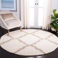 SAFAVIEH Dallas Shag Collection Area Rug - 4' Round, Ivory & Beige, Trellis Design, Non-Shedding & Easy Care, 1.5-inch Thick Ideal for High Traffic Areas in Living Room, Bedroom (SGD257B)