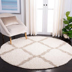 SAFAVIEH Dallas Shag Collection Area Rug - 4' Round, Ivory & Beige, Trellis Design, Non-Shedding & Easy Care, 1.5-inch Thick Ideal for High Traffic Areas in Living Room, Bedroom (SGD257B)