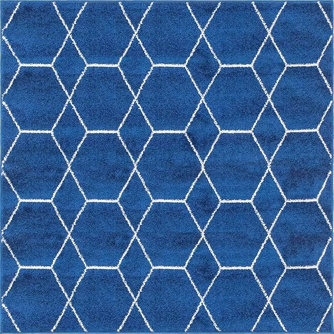 Unique Loom Trellis Frieze Collection Area Rug - Geometric (7' 10" Square, Navy Blue/ Ivory)