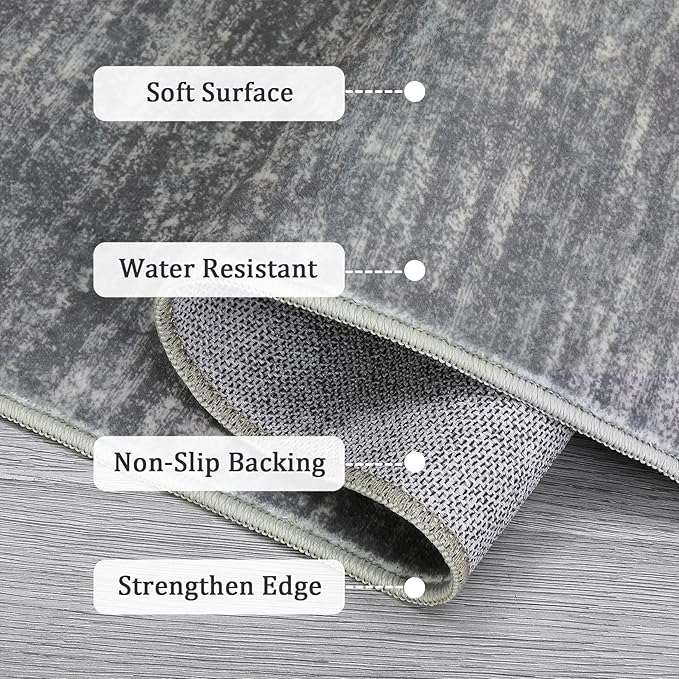 RUGSREAL Washable 4ft Round Rug Modern Solid Area Rug Circle Rug for Entryway Kitchen Indoor Non-Slip Dining Room Throw Carpet Contemporary Area Rug for Bedroom Living Room Nursery, 4' x 4' Round Grey
