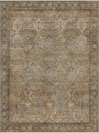 Bavni Washable Rug 8x10 Area Rug for Living Room Bedroom Dining, Washable Vintage Print Carpet, Ultra-Thin Chenille Low Pile Lightweight Rug with Non Slip Backing, Warm Taupe