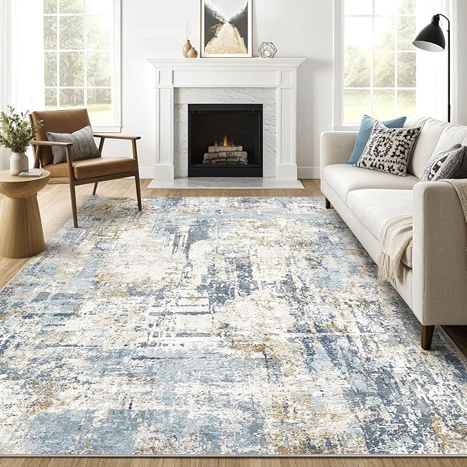 10x14 Area Rugs Living Room: Washable Large Abstract Modern Soft Rug Stain Resistant Indoor Floor Non Slip Accent Carpet for Bedroom Nursery Playroom Office Dining Room Dorm Home House- Light Blue