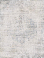 Washable Abstract Modern Area Rug 9x12 for Living Room, Bedroom, Dining Room, Home Office, Low Pile Non Slip Ultra Soft Stain Resistant, Distressed Medallion Decor, Light Blue