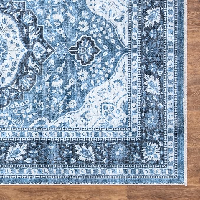 Bloom Rugs Washable Non-Slip 10x14 Rug - Blue Traditional Oriental Area Rug for Living Room, Bedroom, Dining Room, and Kitchen - Exact Size: 10' x 14'