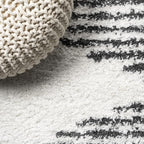 JONATHAN Y Elm Diamond Stripe Shag White/Gray Indoor Area Rug, 5x8, Geometric, Bohemian, Contemporary, Easy-Cleaning for Living Room, Bedroom, Kitchen, Pet Friendly, Non-Shedding (MOH408A-5)