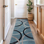 Rugshop Modern Wavy Circles Design Runner Rug, Non-Shedding Carpet for Hallway, Kitchen, or Entryway, Blue, 2' x 7'2"