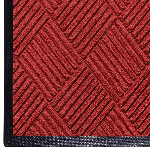 M + A Matting WaterHog Diamond | Commercial-Grade Entrance Mat with Rubber Border – Indoor/Outdoor, Quick Drying, Stain Resistant Door Mat (Solid Red, 4' x 12')