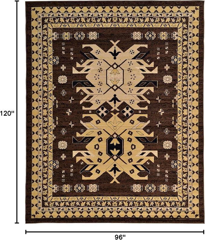 Unique Loom Taftan Collection Border Geometric Tribal Inspired Design Area Rug (8' 0 x 10' 0 Rectangular, Brown/ Tan)