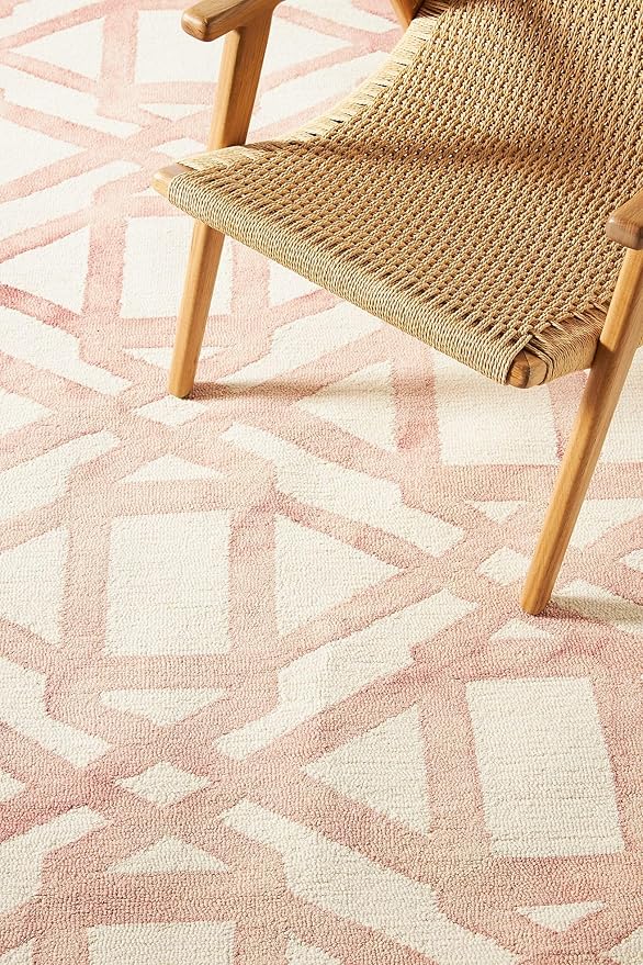 Hand-Tufted Wool Marengo Rug in Pink – Elegant Geometric Wool Carpet for Living Room & Bedroom – Soft Feel – 4 x 6