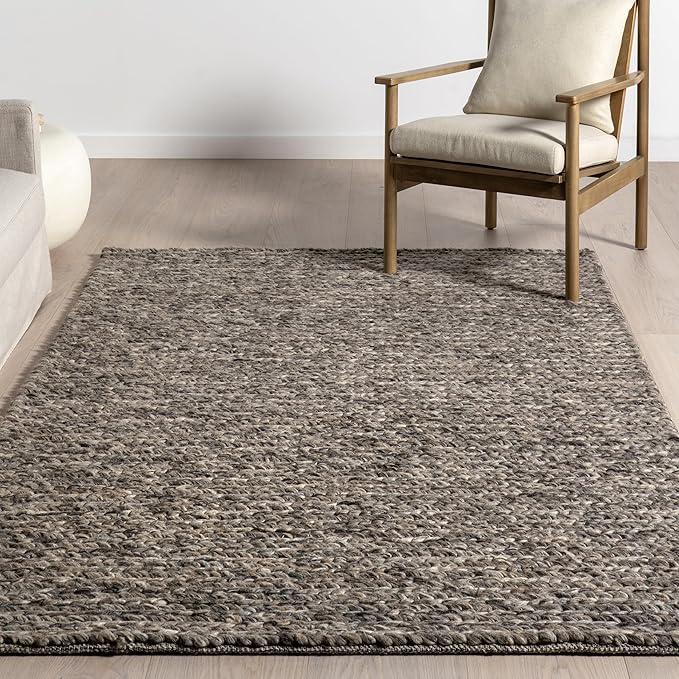 Nuloom Penelope Grey/Brown, 6' x 9', Hand-Braided, Wool & Cotton, Soft and Textured, High Traffic, Stain Resistant, Easy Clean, Durable Area Rug for Bedroom, Living Room, Dining, Foyer, Entryway