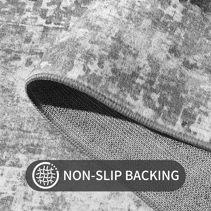 Ompaa Non Slip, Washable, Soft Abstract Long Carpet Runner Rug with Rubber Backing for Hallways, Kitchen, Bedroom, Bathroom, Entryway, Grey, 2x6 ft